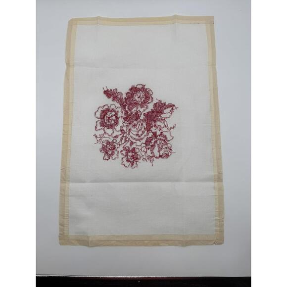 Vintage Hand Stitched Red on White Floral Cross Stitch Embroidery Complete - Picture 5 of 7